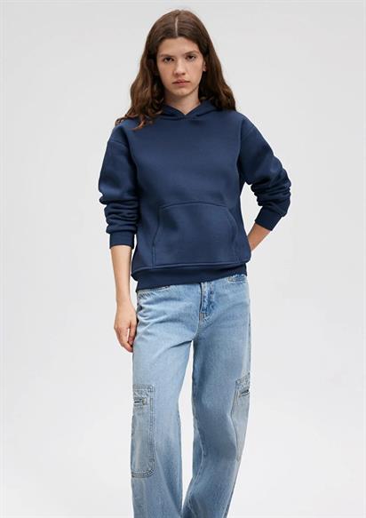 Mavi Kapişonlu Kadın Sweatshirt
