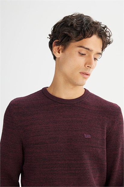 Lee Regular Fit Normal Kesim Bisiklet Yaka Bordo Triko Erkek Kazak L2520364810