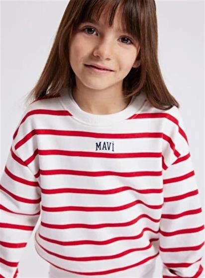 Mavi Logo Baskılı Çizgili Unisex Sweatshirt 7S10038-82054