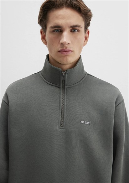 Mavi Yarım Fermuarlı Baskıl Erkekı Sweat -0S10585-71598