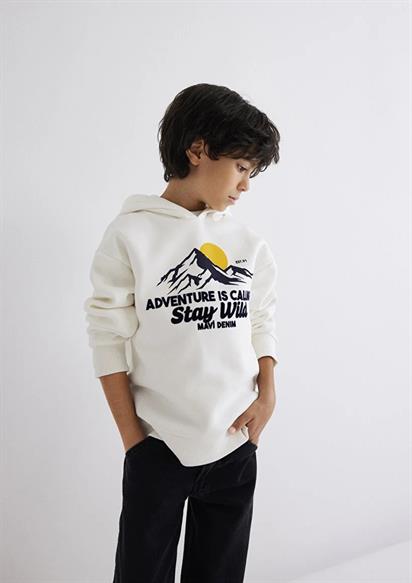 Mavi Kapüşonlu Baskılı Beyaz Sweatshirt 6S10077-70057