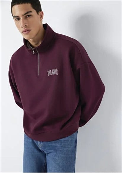 Mavi Yarım Fermuarlı  Erkek Sweatshirt 0S10208-70434