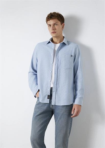 Mavi Çizgili  White Stripe /İndigo Zemi Erkek Gömlek