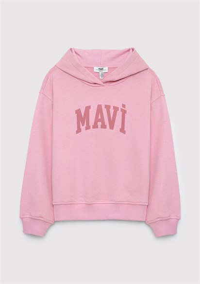 Mavi Kapüşonlu Pembe Sweatshirt