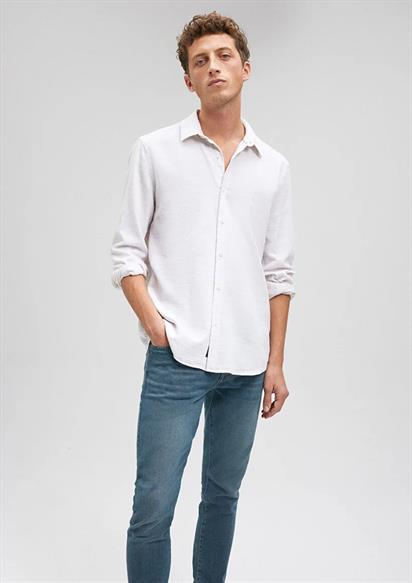 Mavı Uzun Kollu  Uçuk Bej Gömlek