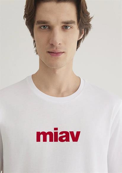 Mavi Miav Baskılı  Beyaz Erkek T-Shirt 067153-622