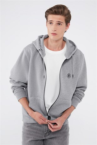 Mavi Fermuarlı  Gri Melanj  Erkek Sweatshirt 066979-34686