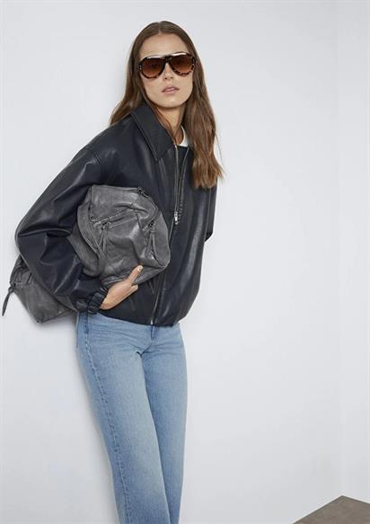 Mavi Oversize Kadın Suni Deri  Ceket-111614-90372