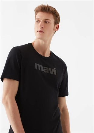 Mavi Baskılı Erkek T-Shirt Siyah