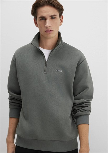 Mavi Yarım Fermuarlı Baskıl Erkekı Sweat -0S10585-71598