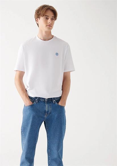 Mavi Logo Nakışlı  Beyaz Erkek T-Shirt 067074-620