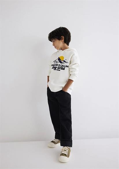 Mavi Kapüşonlu Baskılı Beyaz Sweatshirt 6S10077-70057