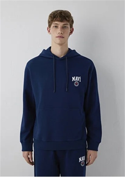 Mavi Kapüşonlu Logo Erkek Sweatshirt 0S10656-89353