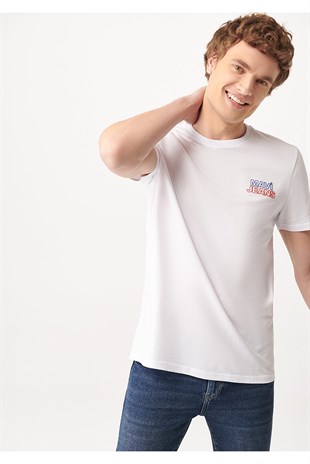Mavi Baskılı Tişört Beyaz  066841-620