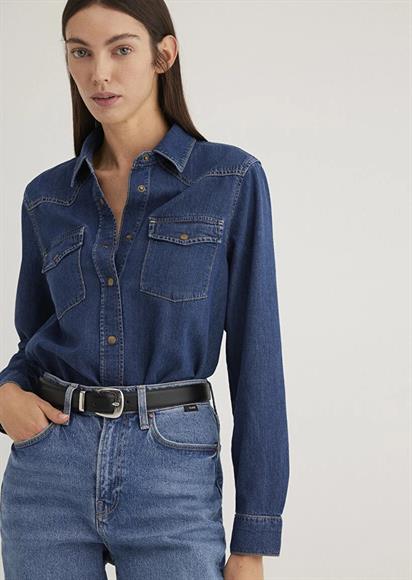 Mavi Angela Dark Blue Classic Kadın Jean Gömlek 1210819-89252