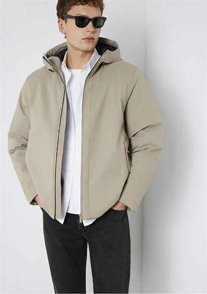 Mavi Kapüşonlu  Kum Erkek Mont