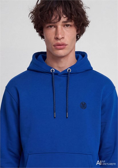 Mavi Logo Nakışlı Kapüşonlu Erkek Sweatshirt