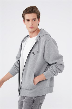 Mavi Fermuarlı  Gri Melanj  Erkek Sweatshirt 066979-34686