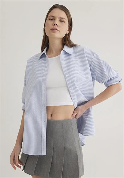 Mavi Uzun Kollu Gömlek Oxford Blue Striped Kadın Gömlek 1211066-89326