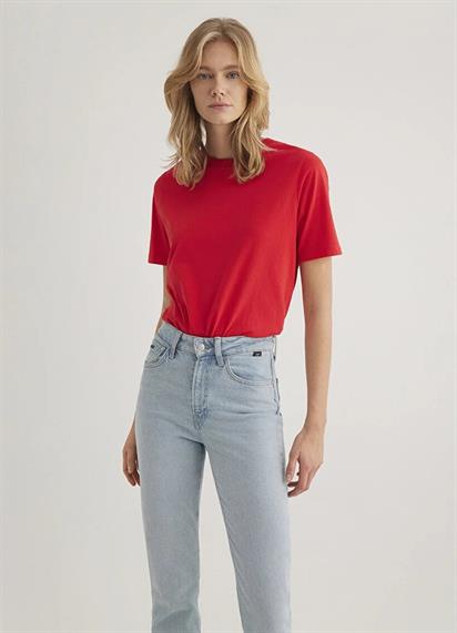 Mavi Yuvarlak Yaka  Çin Kırmızısı Kadın T-Shirt 1600955-70467