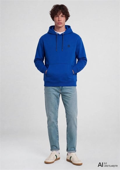 Mavi Logo Nakışlı Kapüşonlu Erkek Sweatshirt