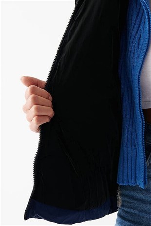 Mavi Kapüşonlu Lacivert Kadın Ceket   1110043-81774