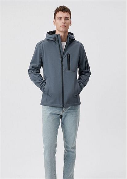 Mavi Kapişonlu Erkek Ceket