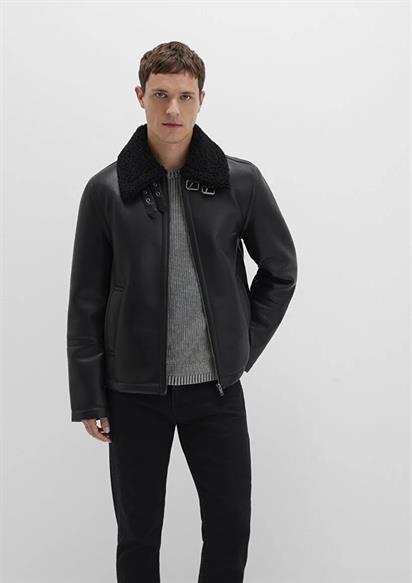 Mavi Kürk Yaka Jet Siyah Erkek Mont 0110670-71379