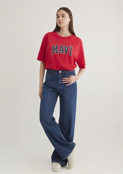 Mavi Baskılı  Acı Kırmızı Kadın T-Shirt 1600843-82054
