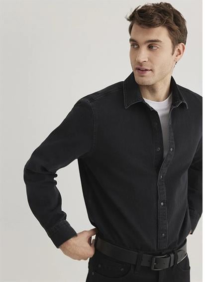 Mavi Uzun Kol  Siyah  Erkek Gömlek 0211441-900