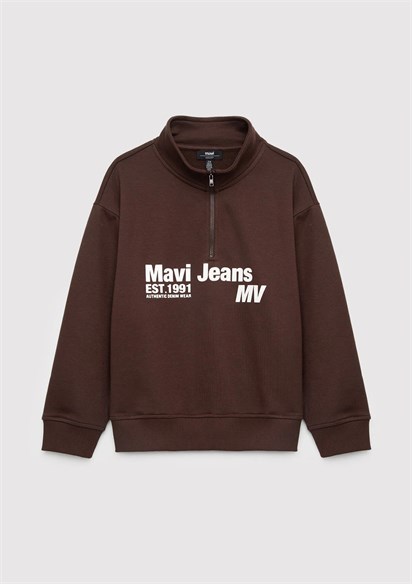 Mavi Mavi Jeans Baskılı Logo Yarım Fermuarlı Çocuk Sweatshirt 6S10142-88067