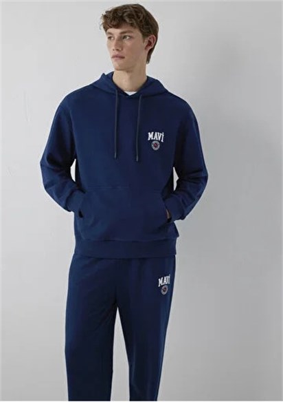 Mavi Kapüşonlu Logo Erkek Sweatshirt 0S10656-89353