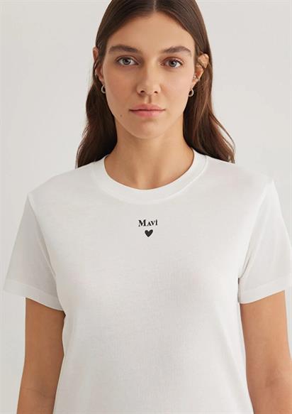 Mavi Baskılı Kırık Beyaz Kadın T-Shirt 1601185-33389