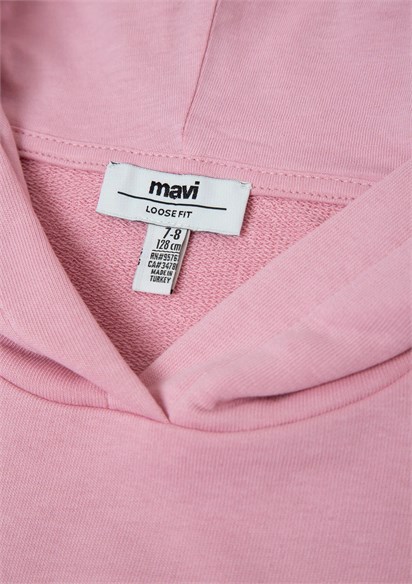 Mavi Kapüşonlu Pembe Sweatshirt