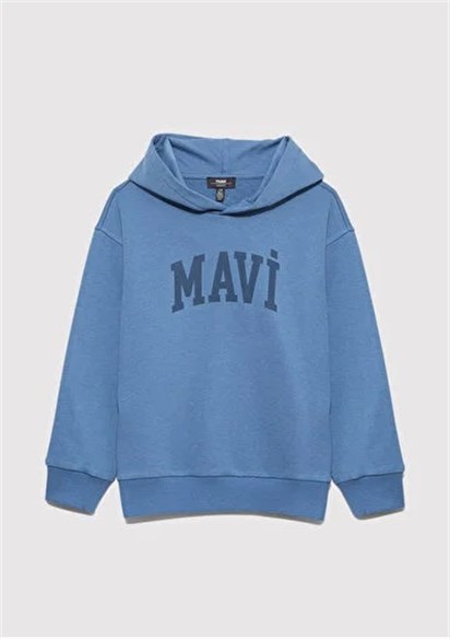Mavi Mavi Logo Baskılı Kapşonlu  Çocuk Sweatshirt 6S10143-83767