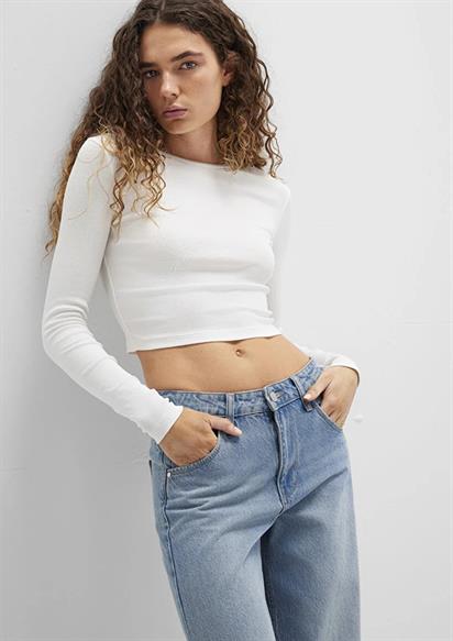 Mavi Uzun Kollu Penye Ust  Kırık Beyaz Kadın Uzun Kol T-Shirt 1612822-70057