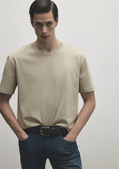 Mavi Bisiklet Yaka Tişört Boz Kahve