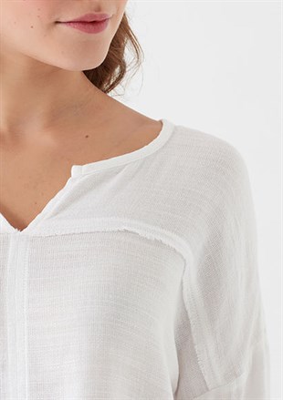 Mavi Uzun Kollu Kadın Bluz Kırık Beyaz 121357-22937