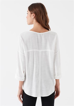 Mavi Uzun Kollu Kadın Bluz Kırık Beyaz 121357-22937