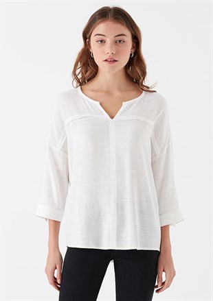 Mavi Uzun Kollu Kadın Bluz Kırık Beyaz 121357-22937