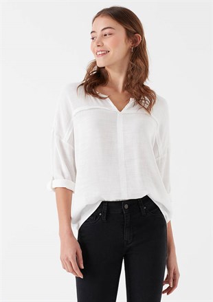 Mavi Uzun Kollu Kadın Bluz Kırık Beyaz 121357-22937