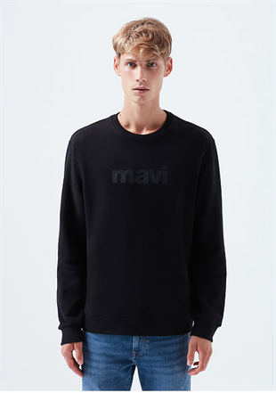 Mavi Baskılı Siyah Erkek Sweatshirt
