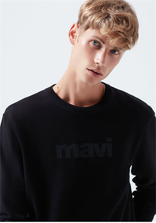 Mavi Baskılı Siyah Erkek Sweatshirt