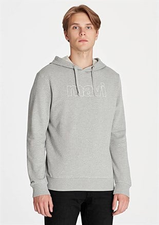 Mavi Mavi Logo Kapişonlu Erkek Sweatshirt Açık Gri Melanj