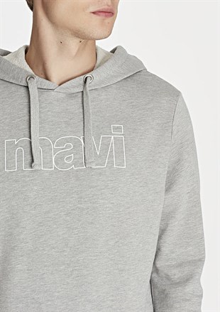 Mavi Mavi Logo Kapişonlu Erkek Sweatshirt Açık Gri Melanj