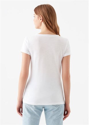 Mavi Basic V Yaka T-Shirt Beyaz Kadın T-Shirt