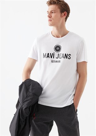 Mavi Mavi Logo Baskılı  Beyaz Erkek T-Shirt