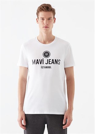 Mavi Mavi Logo Baskılı  Beyaz Erkek T-Shirt