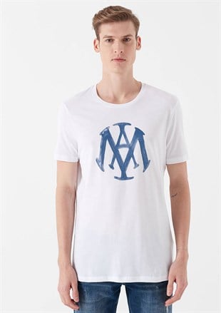 Mavi Mavi Logolu Beyaz Erkek Tişört