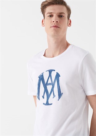Mavi Mavi Logolu Beyaz Erkek Tişört